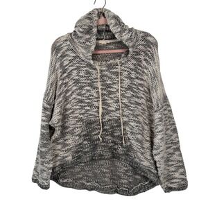 Kaii Womens XL Black White Marled Knit Oversized‎ Hoodie Cowl Neck High Low Hem